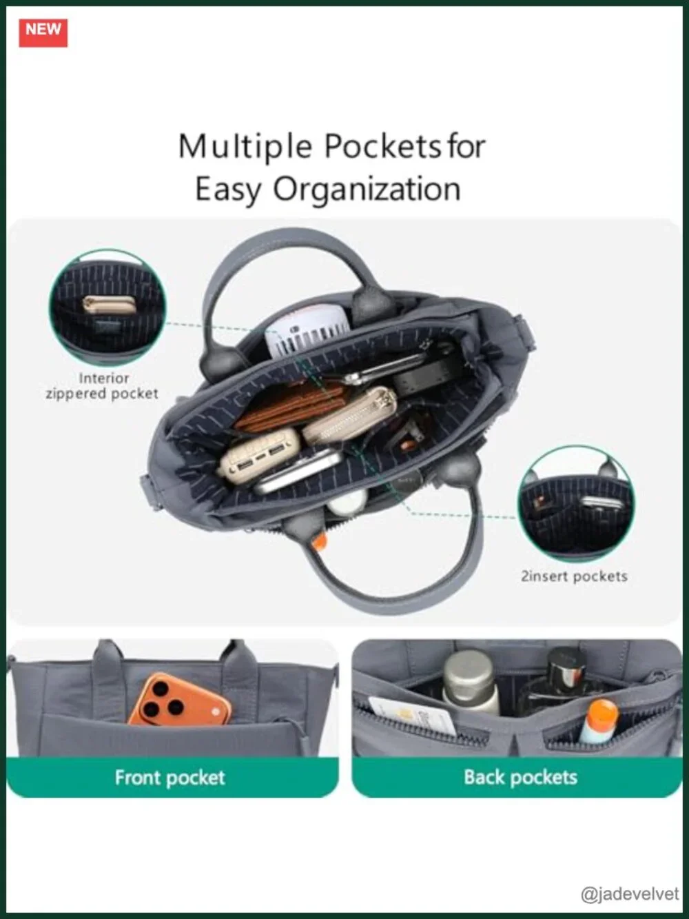 Waterproof Nylon Tote Bag with Multiple Pockets Crossbody